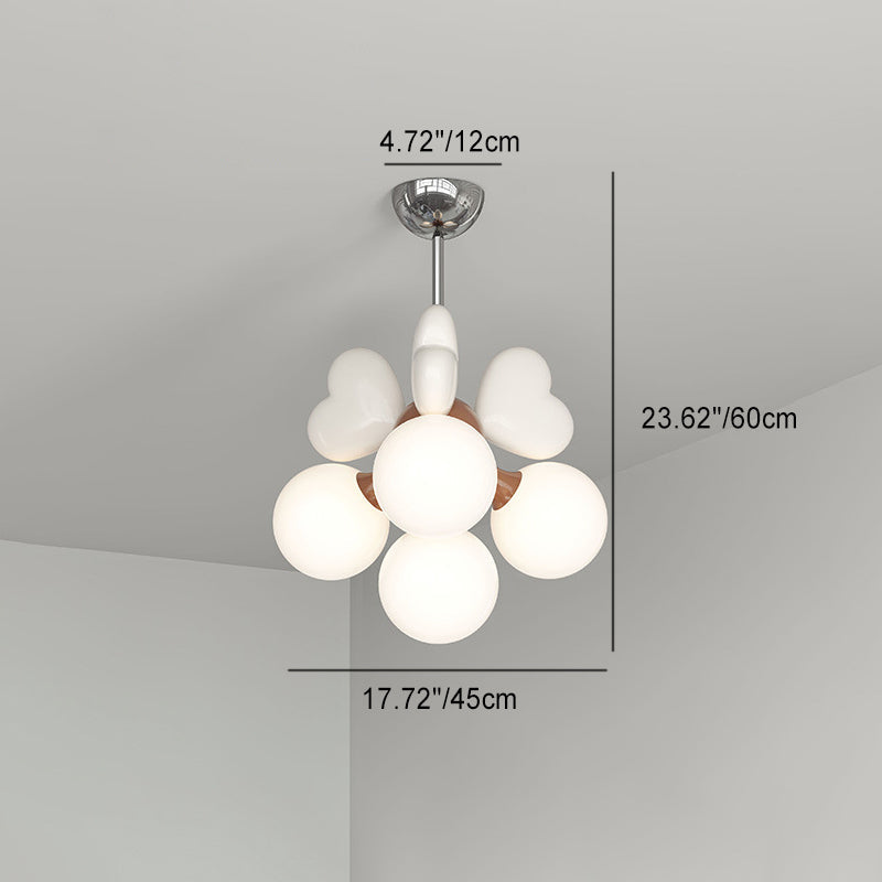 Contemporary Scandinavian Cream Love Heart Kids Round Orb Hardware Resin PE 4/6 Light Chandelier For Bedroom Cuvalon