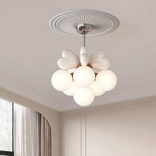 Contemporary Scandinavian Cream Love Heart Kids Round Orb Hardware Resin PE 4/6 Light Chandelier For Bedroom Cuvalon