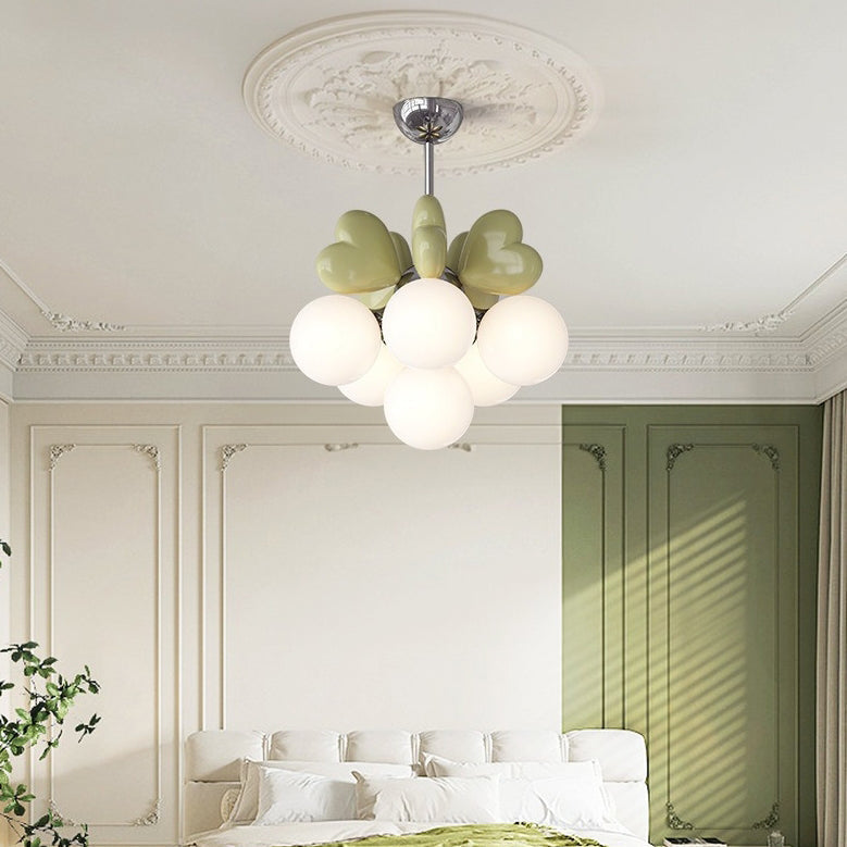 Contemporary Scandinavian Cream Love Heart Kids Round Orb Hardware Resin PE 4/6 Light Chandelier For Bedroom Cuvalon
