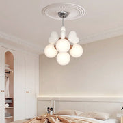 Contemporary Scandinavian Cream Love Heart Kids Round Orb Hardware Resin PE 4/6 Light Chandelier For Bedroom Cuvalon
