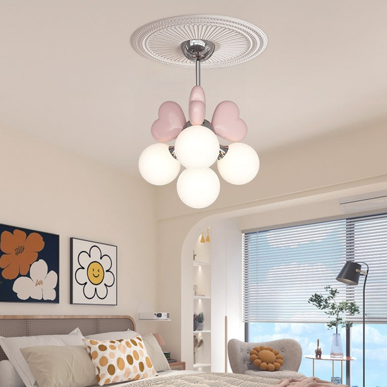 Contemporary Scandinavian Cream Love Heart Kids Round Orb Hardware Resin PE 4/6 Light Chandelier For Bedroom Cuvalon