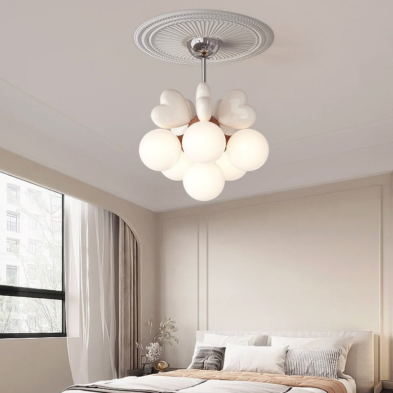 Contemporary Scandinavian Cream Love Heart Kids Round Orb Hardware Resin PE 4/6 Light Chandelier For Bedroom Cuvalon