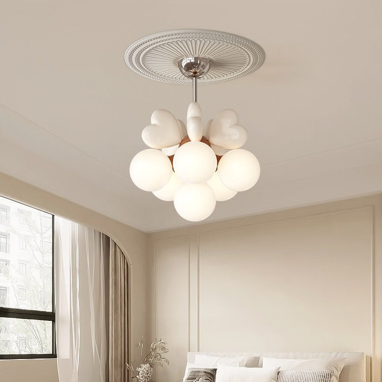 Contemporary Scandinavian Cream Love Heart Kids Round Orb Hardware Resin PE 4/6 Light Chandelier For Bedroom Cuvalon