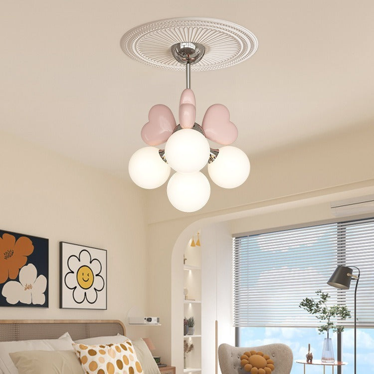 Contemporary Scandinavian Cream Love Heart Kids Round Orb Hardware Resin PE 4/6 Light Chandelier For Bedroom Cuvalon
