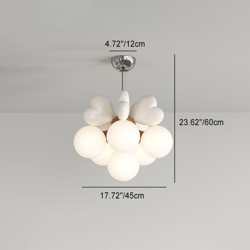 Contemporary Scandinavian Cream Love Heart Kids Round Orb Hardware Resin PE 4/6 Light Chandelier For Bedroom Cuvalon