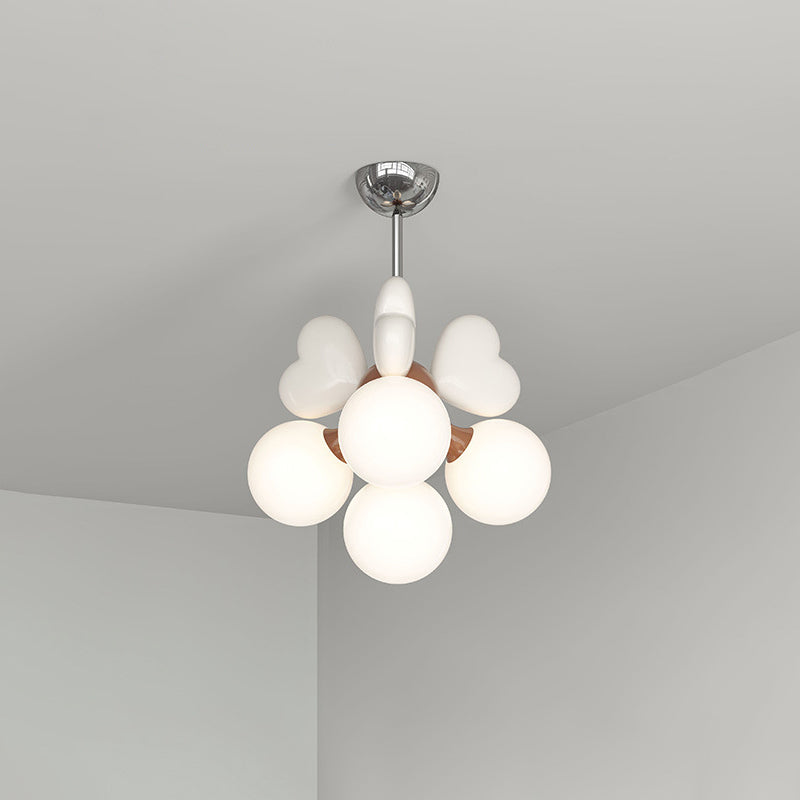 Contemporary Scandinavian Cream Love Heart Kids Round Orb Hardware Resin PE 4/6 Light Chandelier For Bedroom Cuvalon