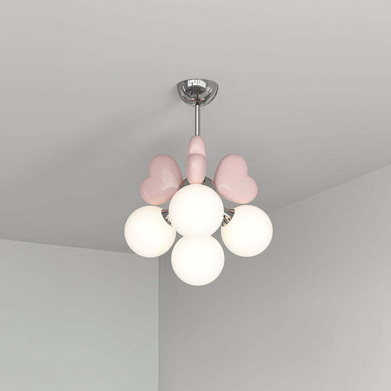 Contemporary Scandinavian Cream Love Heart Kids Round Orb Hardware Resin PE 4/6 Light Chandelier For Bedroom Cuvalon