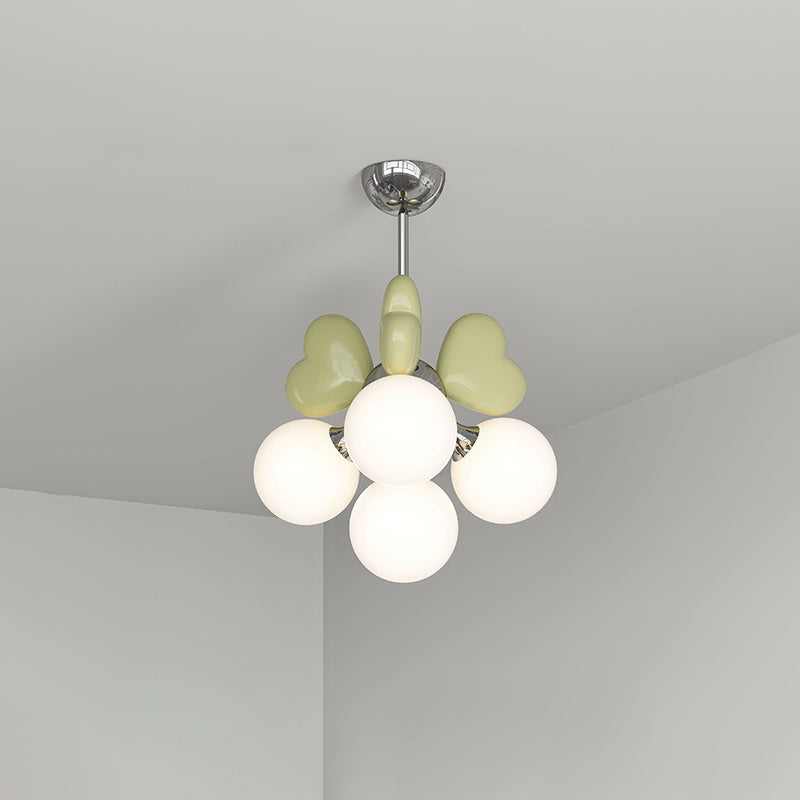 Contemporary Scandinavian Cream Love Heart Kids Round Orb Hardware Resin PE 4/6 Light Chandelier For Bedroom Cuvalon