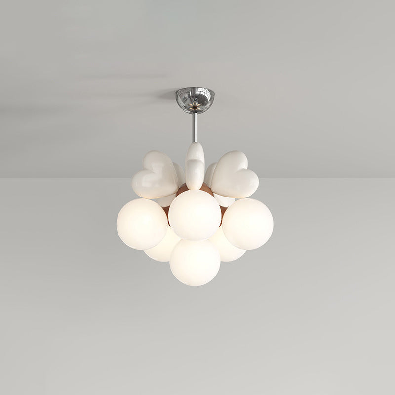 Contemporary Scandinavian Cream Love Heart Kids Round Orb Hardware Resin PE 4/6 Light Chandelier For Bedroom Cuvalon