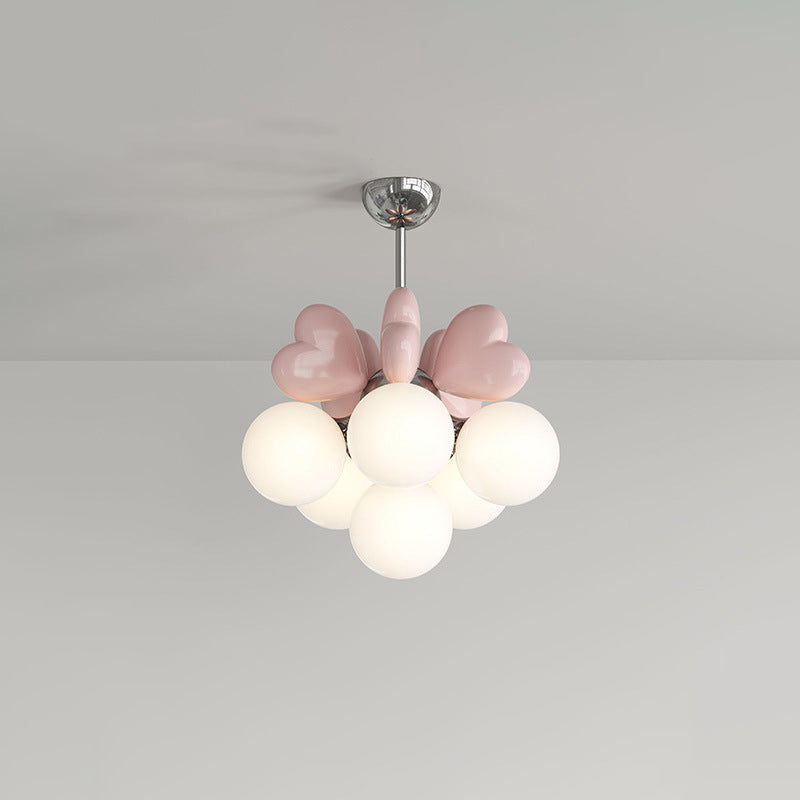 Contemporary Scandinavian Cream Love Heart Kids Round Orb Hardware Resin PE 4/6 Light Chandelier For Bedroom Cuvalon