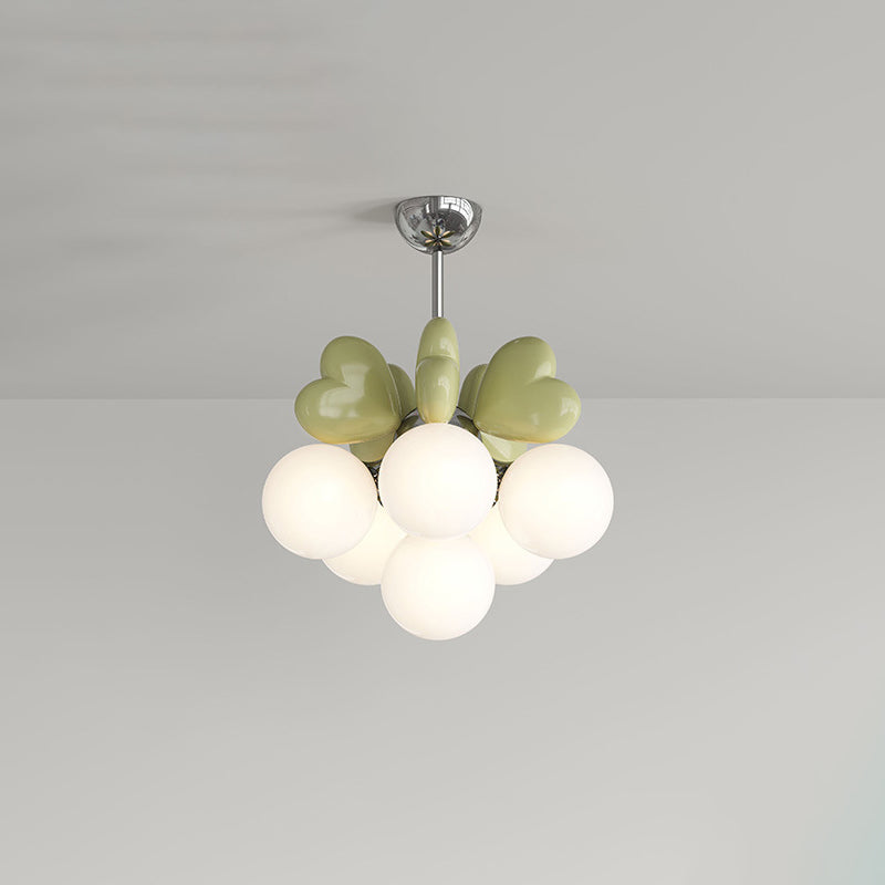 Contemporary Scandinavian Cream Love Heart Kids Round Orb Hardware Resin PE 4/6 Light Chandelier For Bedroom Cuvalon