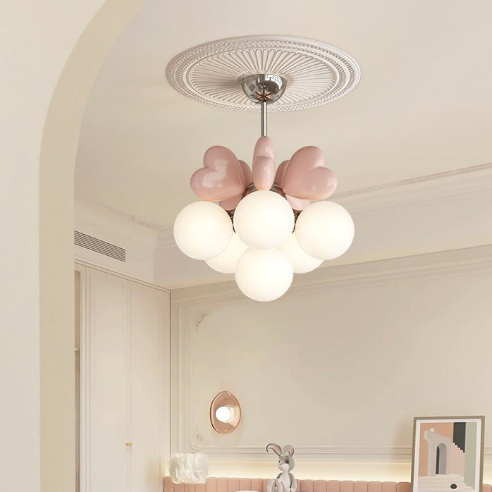 Contemporary Scandinavian Cream Love Heart Kids Round Orb Hardware Resin PE 4/6 Light Chandelier For Bedroom Cuvalon