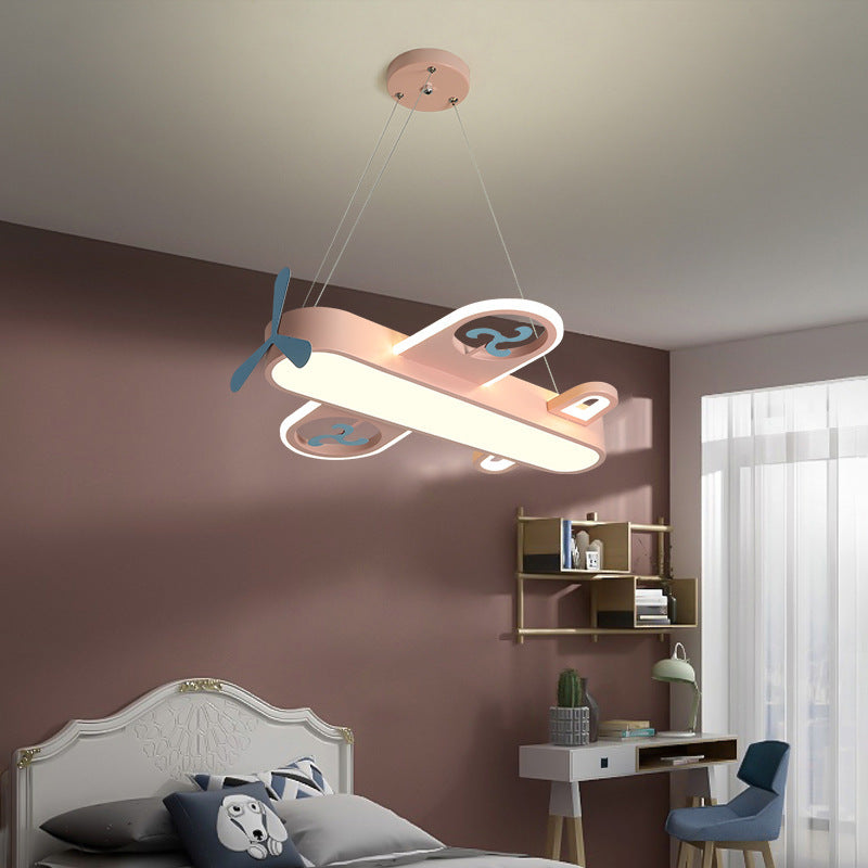Contemporary Creative Cartoon Kids Airplane Shape Iron Acrylic LED Chandelier For Bedroom Cuvalon