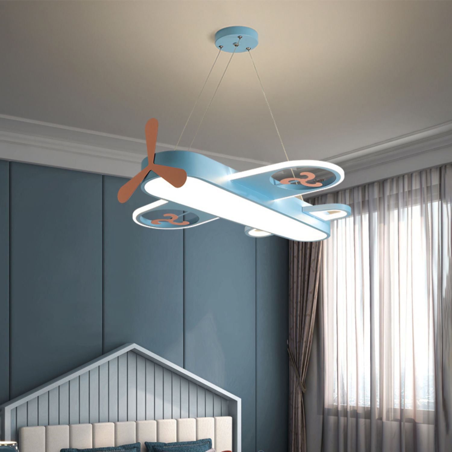 Contemporary Creative Cartoon Kids Airplane Shape Iron Acrylic LED Chandelier For Bedroom Cuvalon
