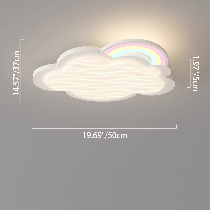 Contemporary Creative Kids Cartoon Cloud Sun Rainbow Iron Acrylic LED Flush Mount Ceiling Light For Bedroom Cuvalon