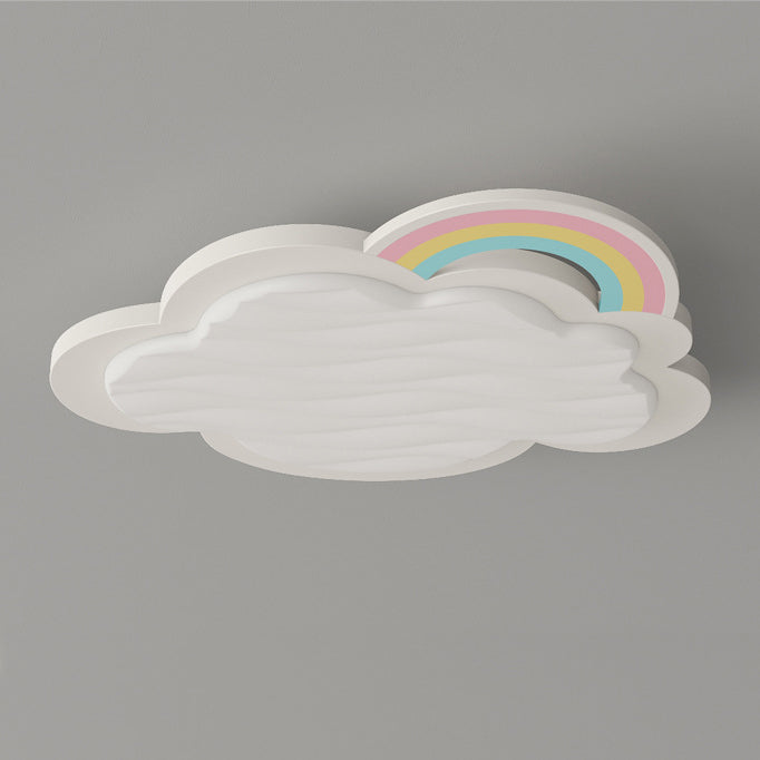 Contemporary Creative Kids Cartoon Cloud Sun Rainbow Iron Acrylic LED Flush Mount Ceiling Light For Bedroom Cuvalon