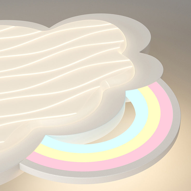 Contemporary Creative Kids Cartoon Cloud Sun Rainbow Iron Acrylic LED Flush Mount Ceiling Light For Bedroom Cuvalon