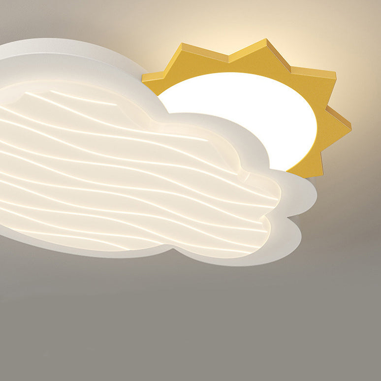 Contemporary Creative Kids Cartoon Cloud Sun Rainbow Iron Acrylic LED Flush Mount Ceiling Light For Bedroom Cuvalon