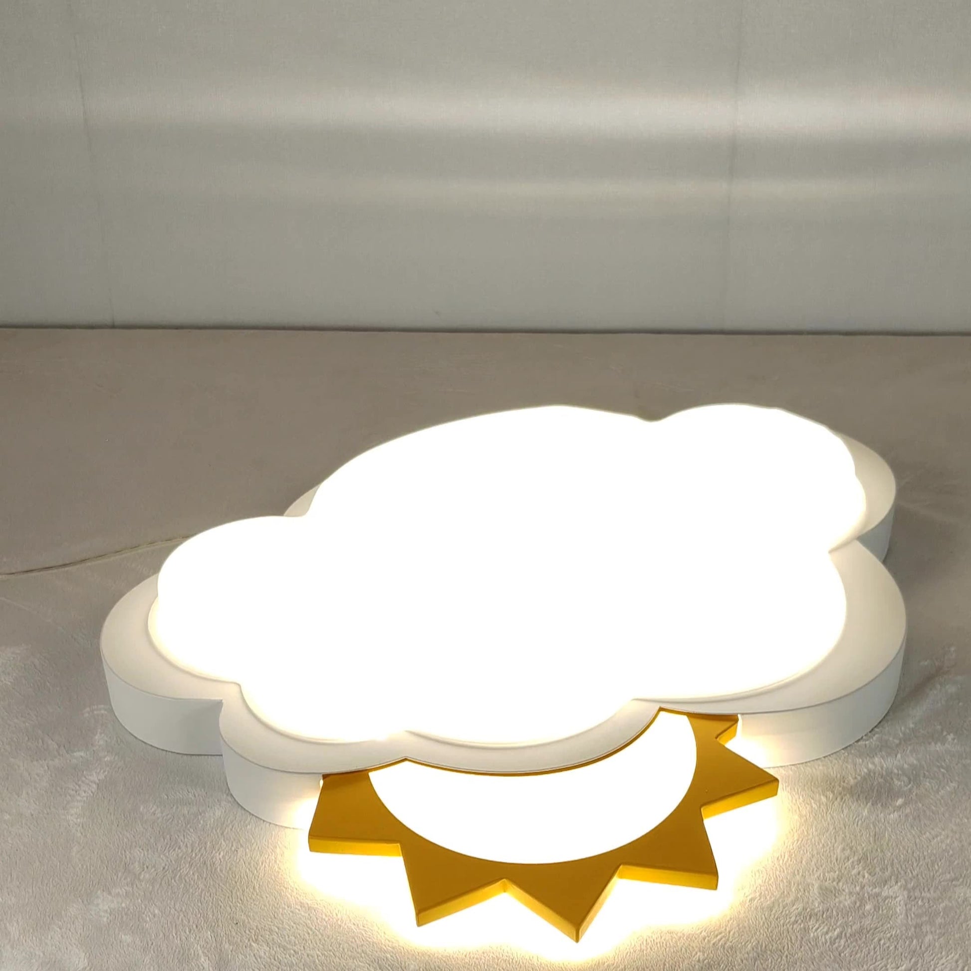 Contemporary Creative Kids Cartoon Cloud Sun Rainbow Iron Acrylic LED Flush Mount Ceiling Light For Bedroom Cuvalon