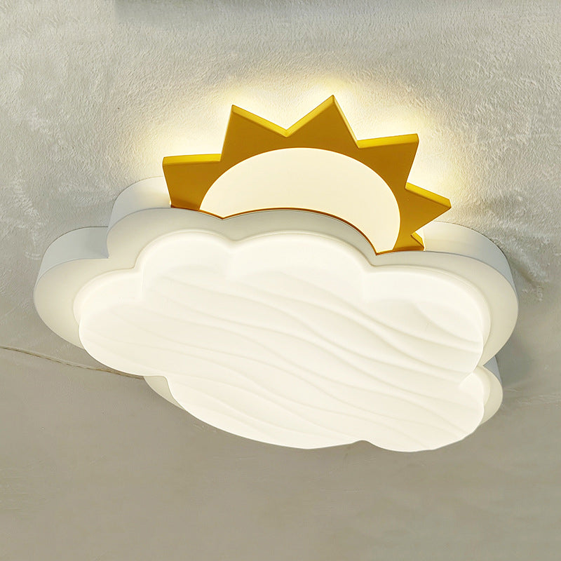Contemporary Creative Kids Cartoon Cloud Sun Rainbow Iron Acrylic LED Flush Mount Ceiling Light For Bedroom Cuvalon