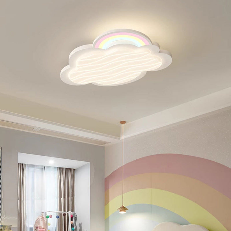 Contemporary Creative Kids Cartoon Cloud Sun Rainbow Iron Acrylic LED Flush Mount Ceiling Light For Bedroom Cuvalon