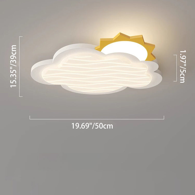 Contemporary Creative Kids Cartoon Cloud Sun Rainbow Iron Acrylic LED Flush Mount Ceiling Light For Bedroom Cuvalon