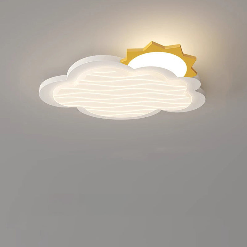 Contemporary Creative Kids Cartoon Cloud Sun Rainbow Iron Acrylic LED Flush Mount Ceiling Light For Bedroom Cuvalon