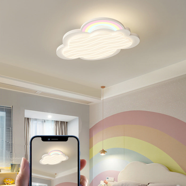 Contemporary Creative Kids Cartoon Cloud Sun Rainbow Iron Acrylic LED Flush Mount Ceiling Light For Bedroom Cuvalon