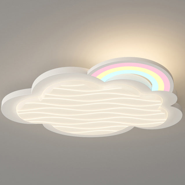 Contemporary Creative Kids Cartoon Cloud Sun Rainbow Iron Acrylic LED Flush Mount Ceiling Light For Bedroom Cuvalon