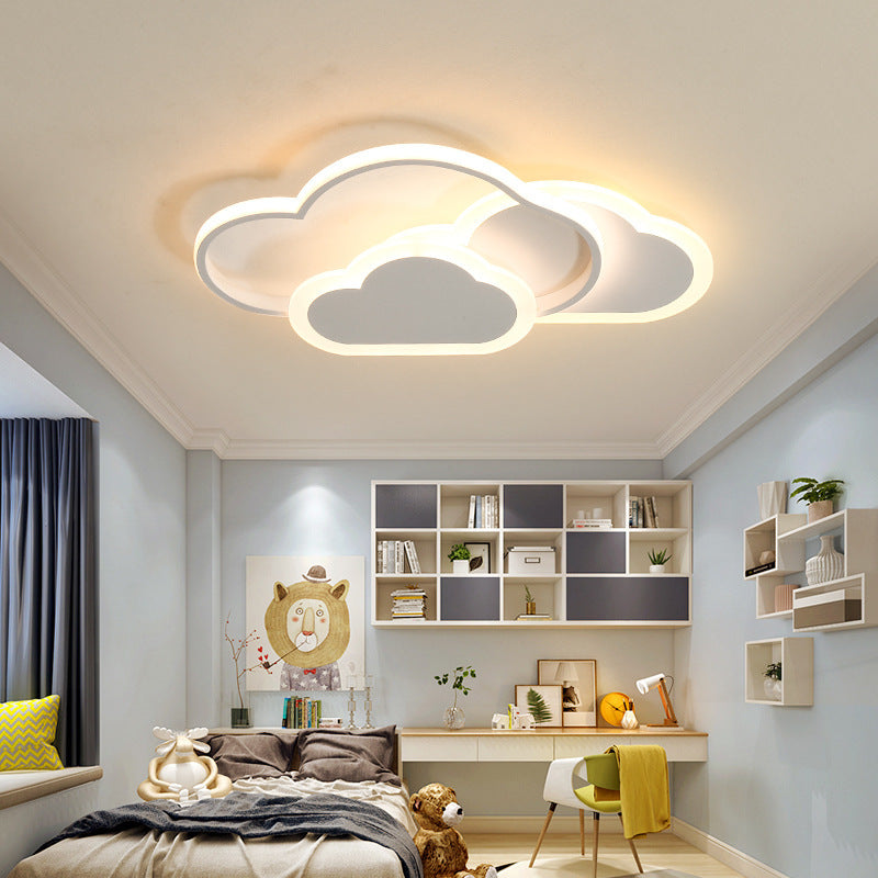 Contemporary Creative Kids Cartoon Clouds Combination Aluminum Acrylic LED Flush Mount Ceiling Light For Bedroom Cuvalon