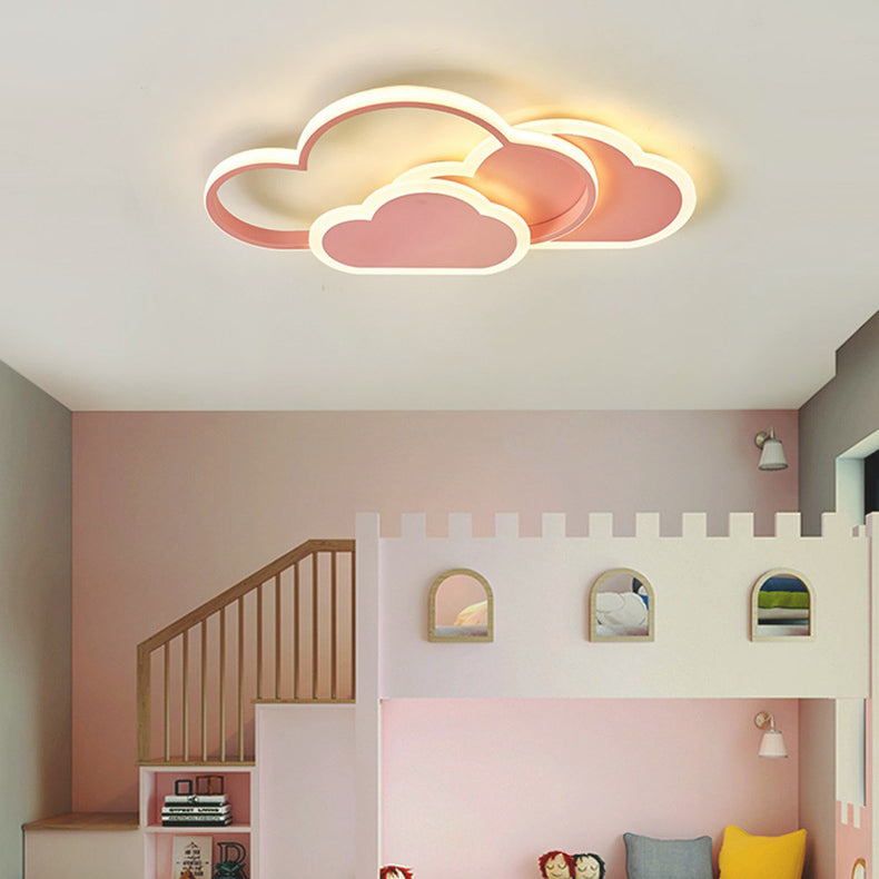 Contemporary Creative Kids Cartoon Clouds Combination Aluminum Acrylic LED Flush Mount Ceiling Light For Bedroom Cuvalon