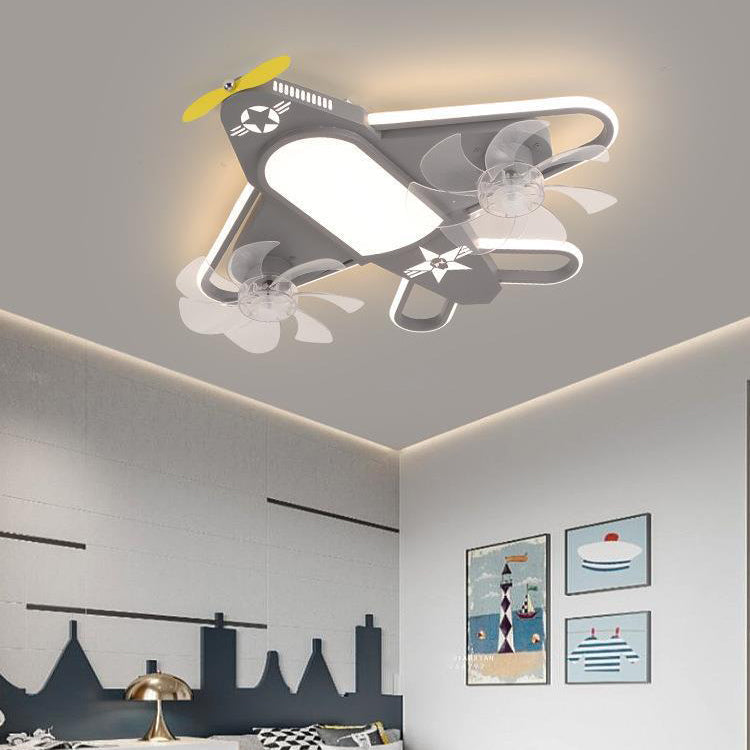 Contemporary Creative Airplane Iron Acrylic LED Flush Mount Ceiling Fan Light For Bedroom Cuvalon