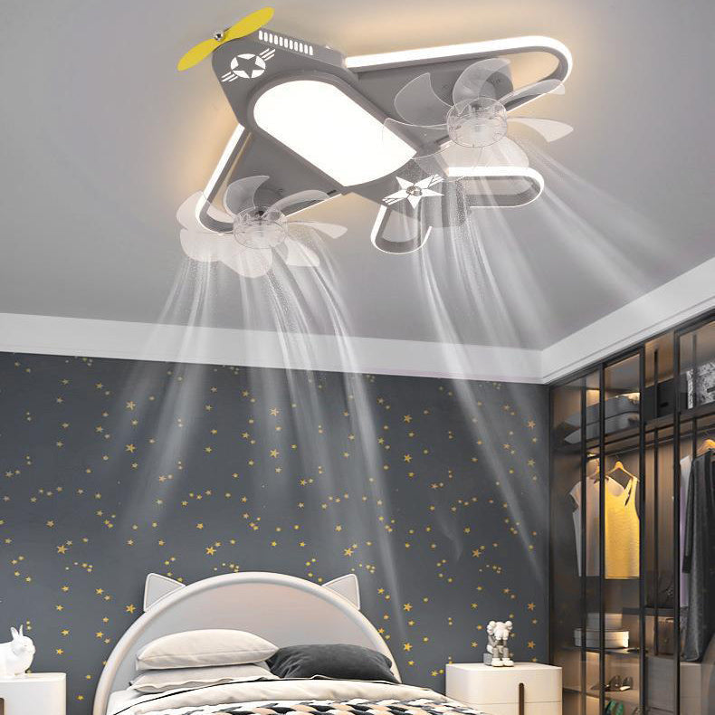 Contemporary Creative Airplane Iron Acrylic LED Flush Mount Ceiling Fan Light For Bedroom Cuvalon