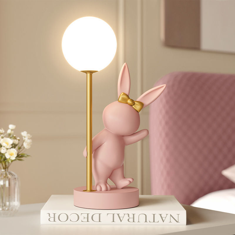 Contemporary Kids Table Lamp – Cartoon Rabbit Ceramic & Metal LED Light for Bedroom Cuvalon