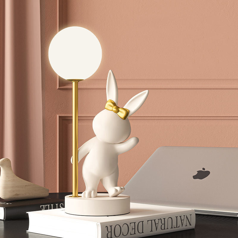 Contemporary Kids Table Lamp – Cartoon Rabbit Ceramic & Metal LED Light for Bedroom Cuvalon