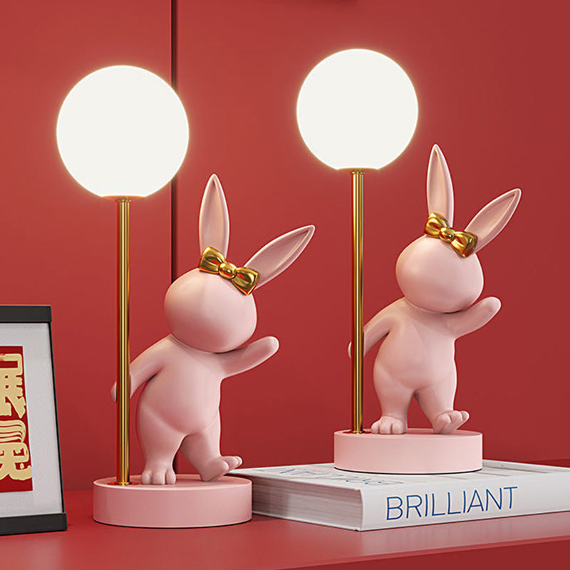 Contemporary Kids Table Lamp – Cartoon Rabbit Ceramic & Metal LED Light for Bedroom Cuvalon