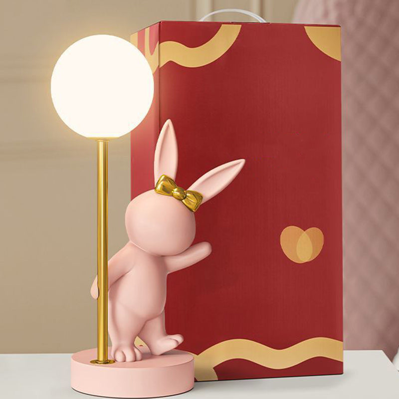 Contemporary Kids Table Lamp – Cartoon Rabbit Ceramic & Metal LED Light for Bedroom Cuvalon