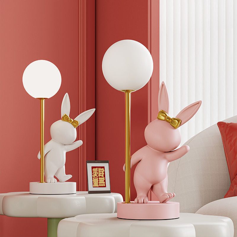 Contemporary Kids Table Lamp – Cartoon Rabbit Ceramic & Metal LED Light for Bedroom Cuvalon