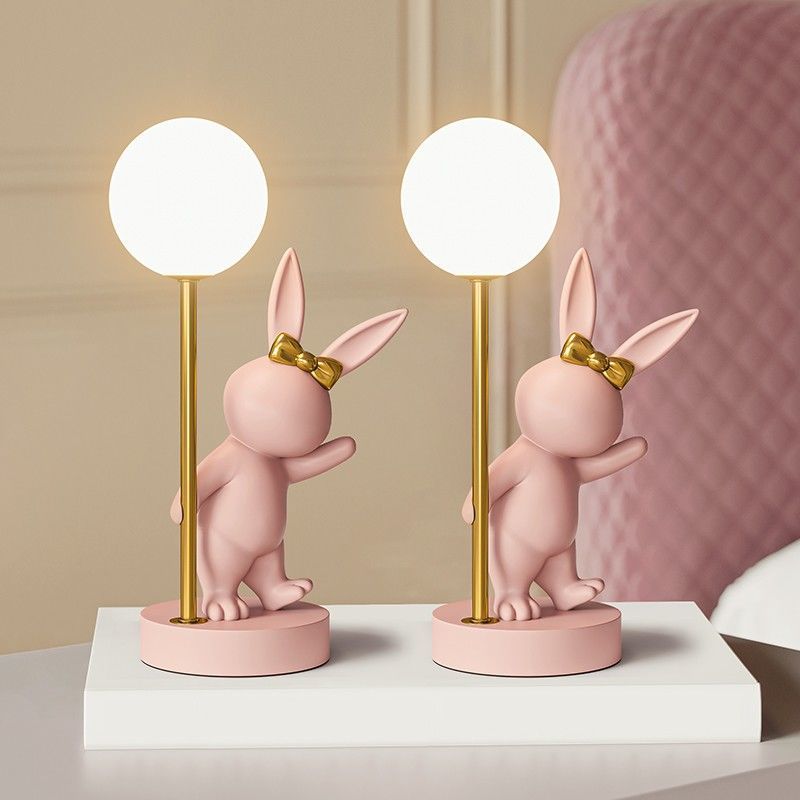 Contemporary Kids Table Lamp – Cartoon Rabbit Ceramic & Metal LED Light for Bedroom Cuvalon