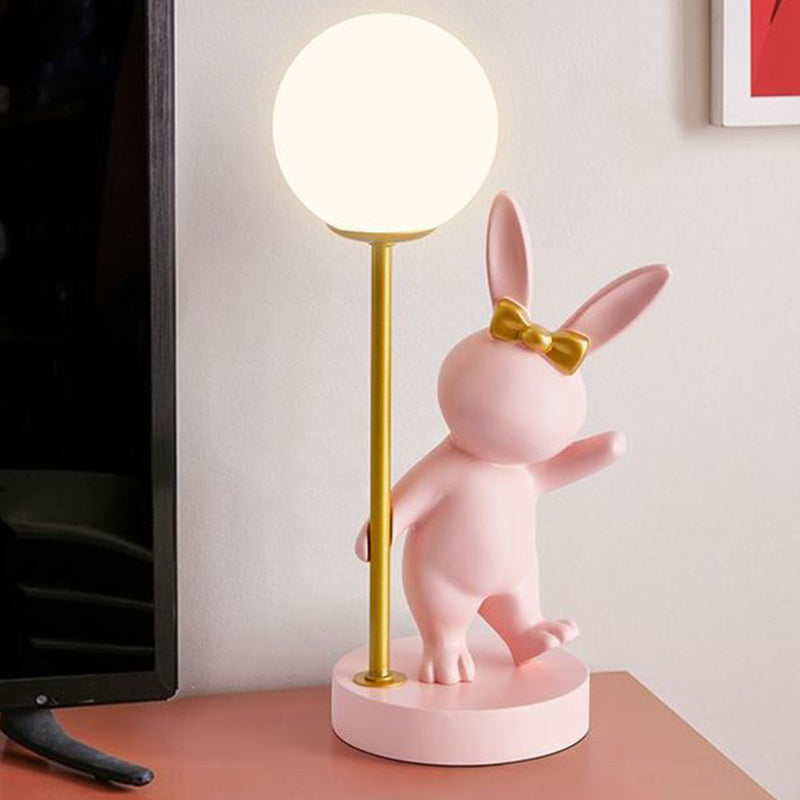 Contemporary Kids Table Lamp – Cartoon Rabbit Ceramic & Metal LED Light for Bedroom Cuvalon