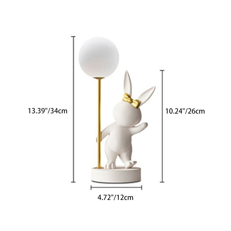 Contemporary Kids Table Lamp – Cartoon Rabbit Ceramic & Metal LED Light for Bedroom Cuvalon
