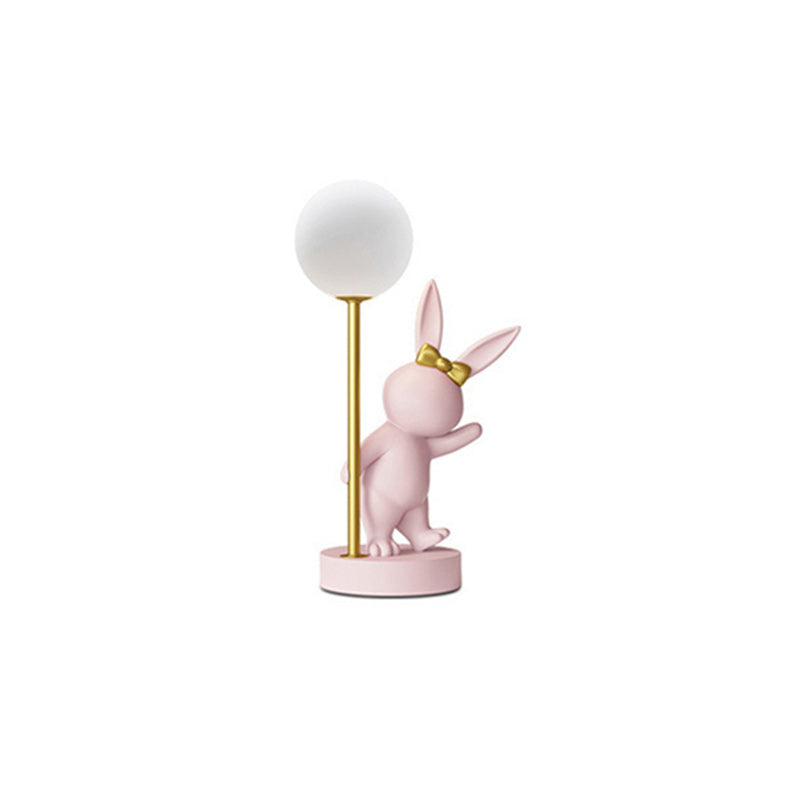 Contemporary Kids Table Lamp – Cartoon Rabbit Ceramic & Metal LED Light for Bedroom Cuvalon