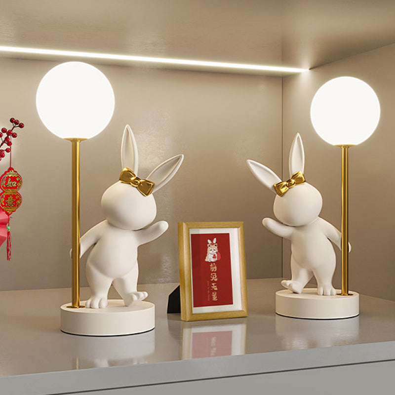 Contemporary Kids Table Lamp – Cartoon Rabbit Ceramic & Metal LED Light for Bedroom Cuvalon