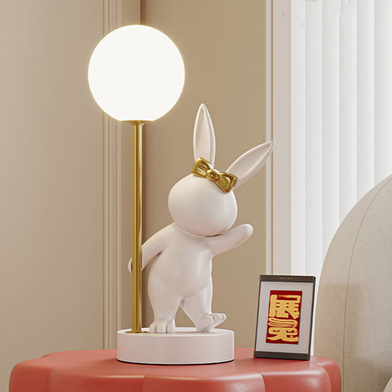 Contemporary Kids Table Lamp – Cartoon Rabbit Ceramic & Metal LED Light for Bedroom Cuvalon
