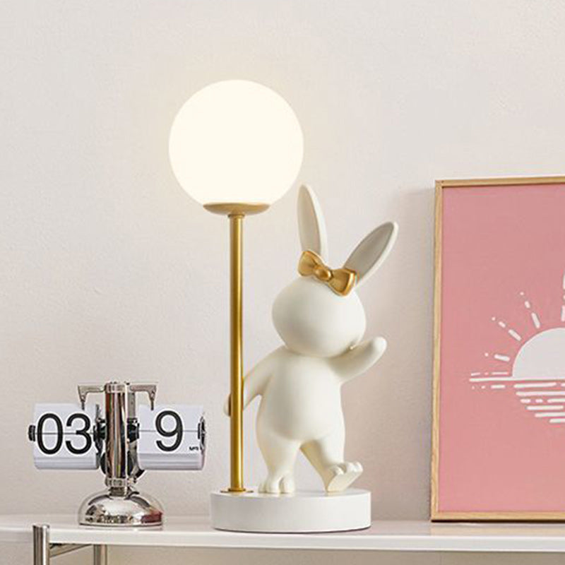 Contemporary Kids Table Lamp – Cartoon Rabbit Ceramic & Metal LED Light for Bedroom Cuvalon
