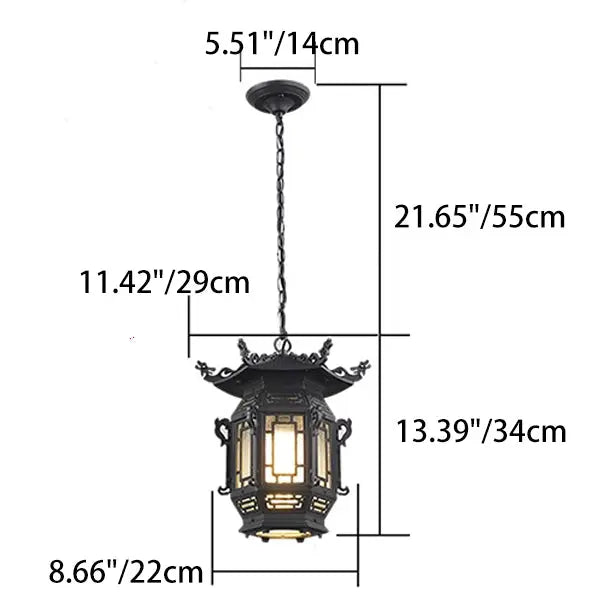 Traditional Chinese Lantern Aluminum PVC 1-Light Pendant Light For Outdoor Patio Cuvalon