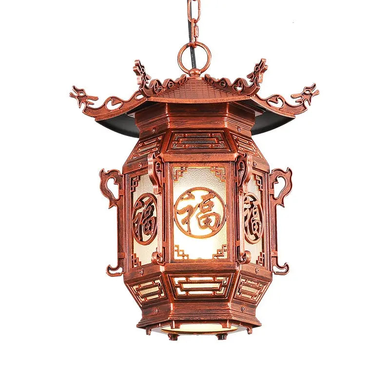 Traditional Chinese Lantern Aluminum PVC 1-Light Pendant Light For Outdoor Patio Cuvalon