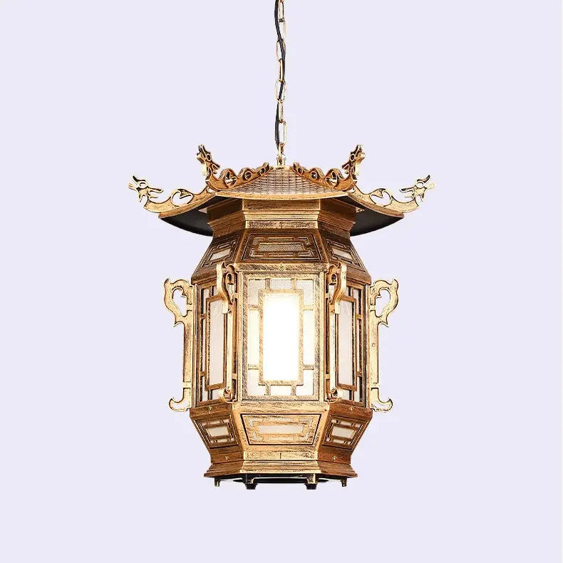 Traditional Chinese Lantern Aluminum PVC 1-Light Pendant Light For Outdoor Patio Cuvalon