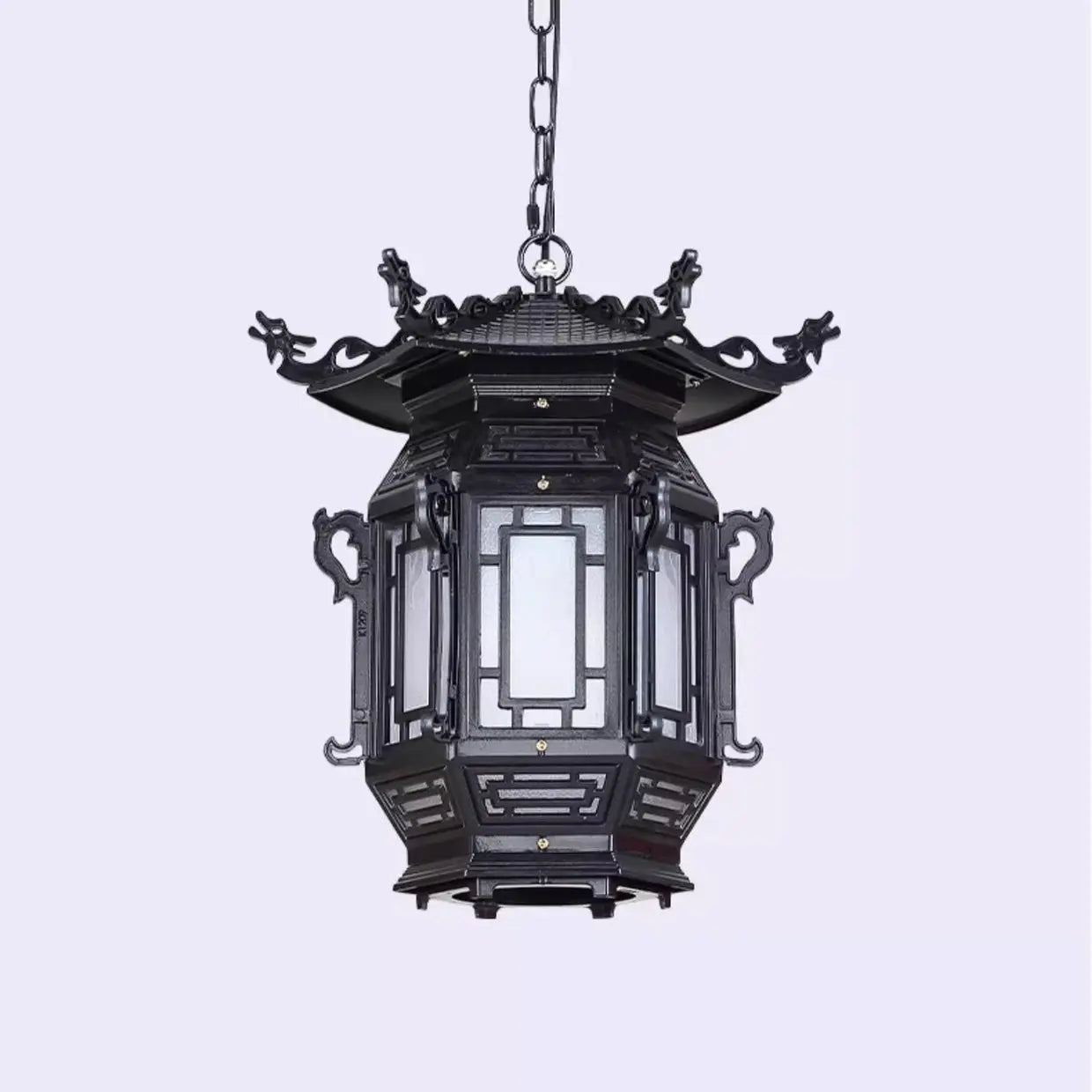 Traditional Chinese Lantern Aluminum PVC 1-Light Pendant Light For Outdoor Patio Cuvalon