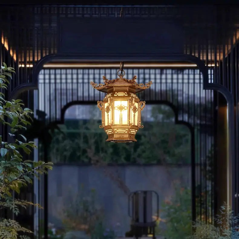 Traditional Chinese Lantern Aluminum PVC 1-Light Pendant Light For Outdoor Patio Cuvalon
